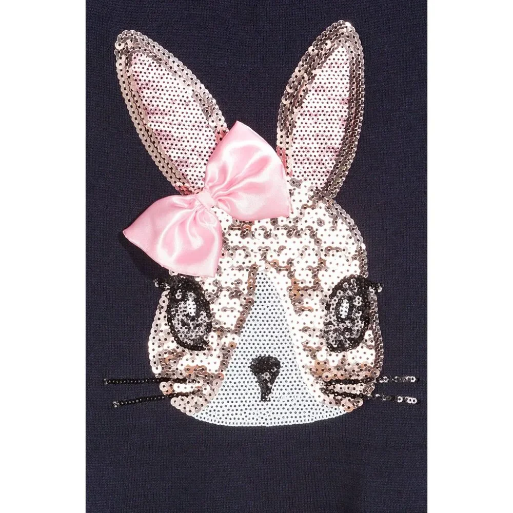 NWT H&M Navy Knit Sequin Bunny Long-sleeved Dress 134-140 cm 8-10 Years easter